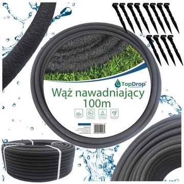 WĄŻ KROPLUJĄCY POCĄCY ogrodowy NAWADNIAJĄCY linia kroplująca 100m +SZPILKI