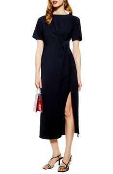 TOPSHOP SLIDE SLIT MIDI DRESS NAVY 42/14