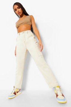 BOOHOO SPODNIE JEANSOWE ECRU DAMSKIE 40 UKJ