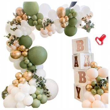 ZIELONA GIRLANDA BALONOWA ROCZEK CHRZEST ZŁOTA URODZINY BOHO AŻ 152+ GRATIS