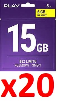 play starter na kartę 5 20 sztuk hurt 5zł i internet 6GB na 10 dni