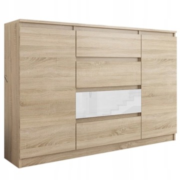 KOMODA 140CM SZAFKA 4 SZUFLADY 2 PÓŁK SONOM POŁYSK