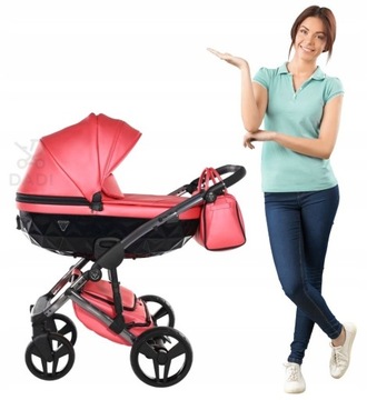 nowoczesny wózek dziecięcy zestaw 2w1 Junama DIAMOND FLUO Coral Neon 14