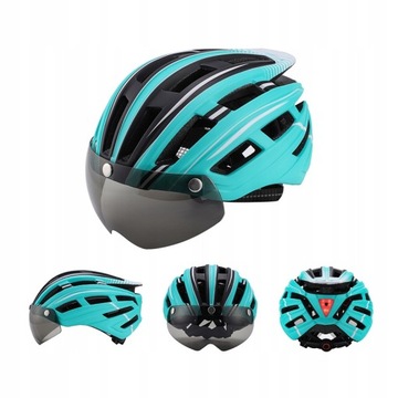 Kask rowerowy meski damski z szybą z tylna lampka