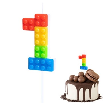 ŚWIECZKA URODZINOWA LEGO CYFERKA 1 KOLOROWA NA IMPREZĘ URODZINOWĄ