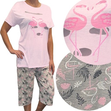 NETi ľahké a vzdušné bavlnené pyžamo - Nohavica 3/4 ružová XL