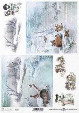 ITD Collection - Decoupage Papier RYŻOWY R1283 - PTAKI ZIMA - A4