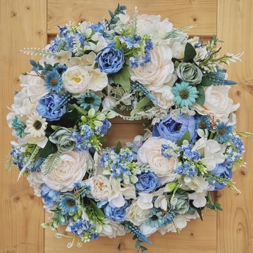 СИНИЙ весенний свадебный венок на дверь, 42 см, свадебные цветы