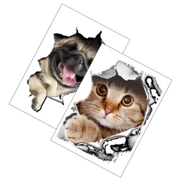 2 шт. ДЕКОРАЦИЯ НАКЛЕЙКА 3D КОШКА СОБАКА КЛЕЙ