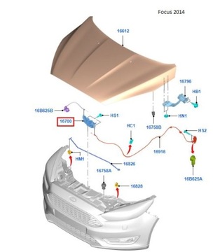 ЗАМОК КАПОТА FORD Kuga Mk2 2012- Focus Mk3 2011-15