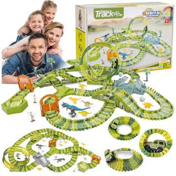 OGROMNY Tor SAMOCHODOWY Wyścigowy Autka 324el Park Dinozaurów Kolejka 530cm