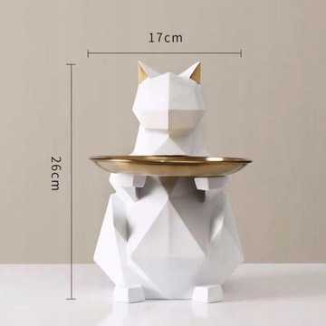 Geometryczna taca z ozdobami kota do salonu biała