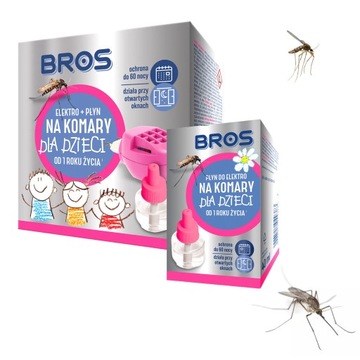 BROS ELEKTRO + ZAPAS 2 X PŁYN na komary dla dzieci