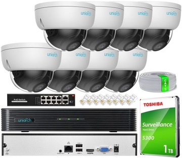 Zestaw Monitoringu IP 8 Kamer 4Mpx Uniarch IPC-D124-PF28K Rejestrator 1TB