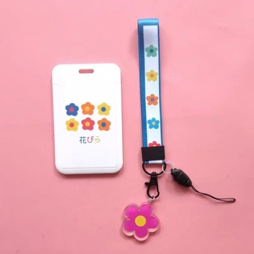 Fashion Flower Women Card Protector Cover Case Card Holder Neck Strap with