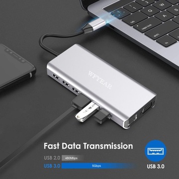 Koncentrator 15 w 1, wieloportowy adapter Dongle USB C