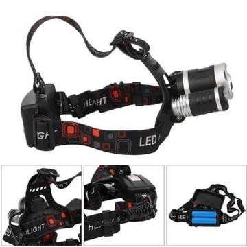LATARKA CZOŁOWA LED MOCNA CZOŁÓWKA AKUMULATOROWA 3 X CREE T6 CREE NA GŁOWE