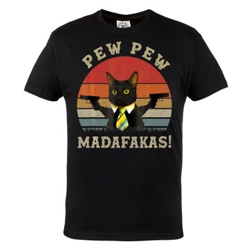 MĘSKA KOSZULKA CZARNY KOT PEW PEW MADAFAKAS