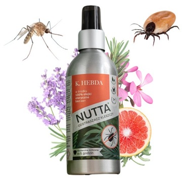 SPRAY PŁYN PREPARAT ŚRODEK NA KOMARY KLESZCZE NUTTA 200ML Z OLEJKAMI HEBDA