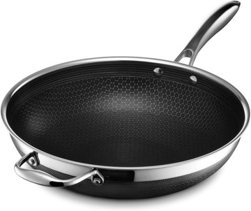 HexClad Hybrydowy wok 30 cm ze stali nierdzewnej - bez PFOA, nieprzywierają
