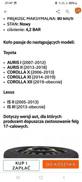 KOLO REZERVY DOJEZDOVÉ LEXUS IS 2005-2023 AURIS COROLLA