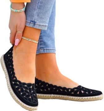 Черные ажурные балетки Мокасины Эспадрильи Flower8