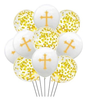 BALONY NA CHRZEST KOMUNIA ŚWIĘTA ZŁOTE 10SZT