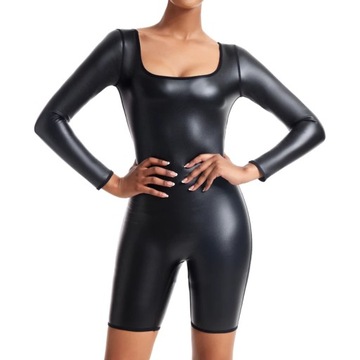 Women Leather Bodysuit Full Body Shaper Tummy Cont