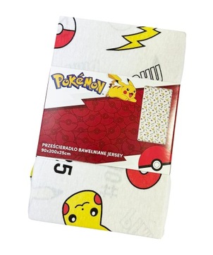 Prześcieradło bawełniane jersey z gumką Pokemony Pikachu 90x200 cm