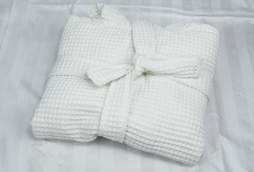 SZLAFROK WAFFLE HOTELOWY SPA BAWEŁNA GRUBY BIAŁY SZLAFROK Z PASKIEM M