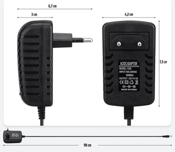 ИСТОЧНИК ПИТАНИЯ 12 В постоянного тока, 2 А / 100–240 В переменного тока, 50/60 Гц АДАПТЕР 5,5 мм 2,1 мм ЗАРЯДНОЕ УСТРОЙСТВО