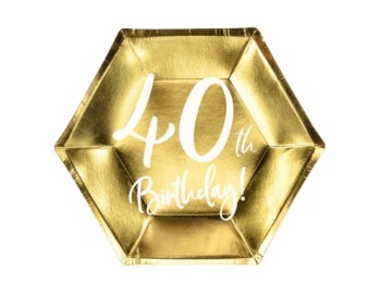 Тарілочки 40TH BIRTHDAY золоті 20 см 6 шт.