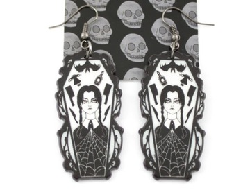 kolczyki Wednesday Addams goth gotyckie czarne trumny Halloween W81