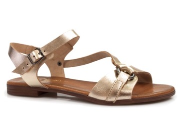 Złote sandały damskie Lemar płaskie Skórzane rzymianki Komfortowe sandałki