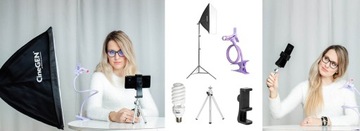 ZESTAW DUŻY stojak 2x uchwyt do telefonu softbox