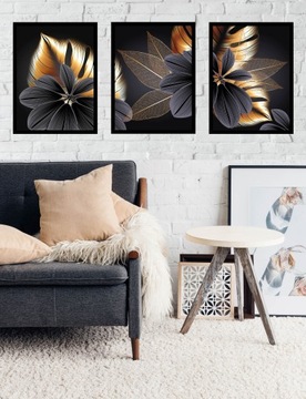 НАБОР РАМА A3x3 ИЗОБРАЖЕНИЕ ЗОЛОТЫЕ ЦВЕТЫ ЗОЛОТЫЕ ЛИСТЬЯ