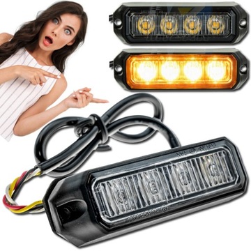 Lampa strobo 4xLED Stroboskop 12W pomarańczowa Błyskowa OSTRZEGAWCZA 12/24V