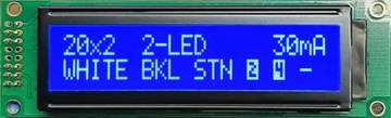 ART LCD 2x20-W/B z LED White/Blue Ext.Temp.