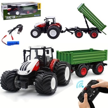 TRAKTOR zdalnie sterowany CIĄGNIK Z PRZYCZEPĄ zabawka RC na pilota