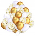 Balony złote perłowe białe z konfetti na Komunię Chrzest Ślub Wesele 30szt