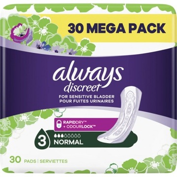 ALWAYS DISCREET 3 NORMAL 30 sztuk cienkie podpaski