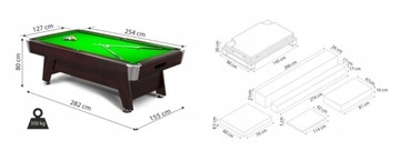 9FT Stół Bilardowy Radley Diamond Pool Płyta Kamienna Kamień Czarny