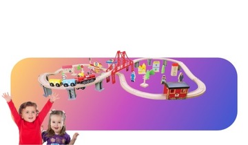 ДЕРЕВЯННАЯ ЖЕЛЕЗНОДОРОЖНАЯ ИГРУШКА ДЛЯ ДЕТЕЙ 70 элементов мост + тоннель 3+