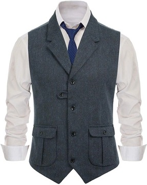 Herringbone Men's Vests Casual Suit Vest Notch Lap