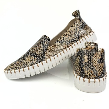 NESSI 18390 miękkie mokasyny slip on beż BA wzór wąż 39