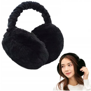 CZARNE NAUSZNIKI ZIMOWE DAMSKIE SKŁADANE REGULOWANE UNIWERSALNE OPASKA