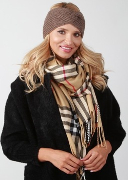 Зимняя повязка на голову из польской плетеной ткани Boho Brown O2