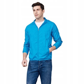 KURTKA PRZECIWDESZCZOWA Z KAPTUREM WIATRÓWKA LEKKA UNISEX NIEBIESKA XXXL