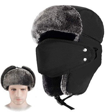 Czapka Zimowa Sztuczne Futra Z Maska Ciepła Unisex