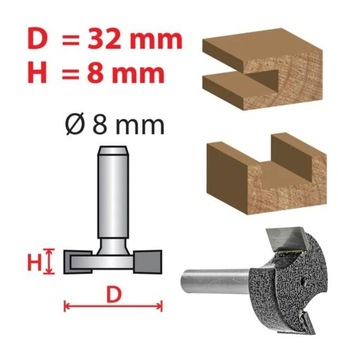 FREZ STOLARSKI DO DREWNA MEBLI TYP T ROWKUJĄCY SZYBKOTNĄCY 32X8 mm OSTRY